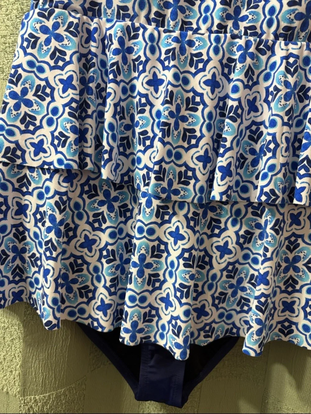 Woman’s  Blue Patterned Ruffle Tankini Swim Set - Picture 2 of 9